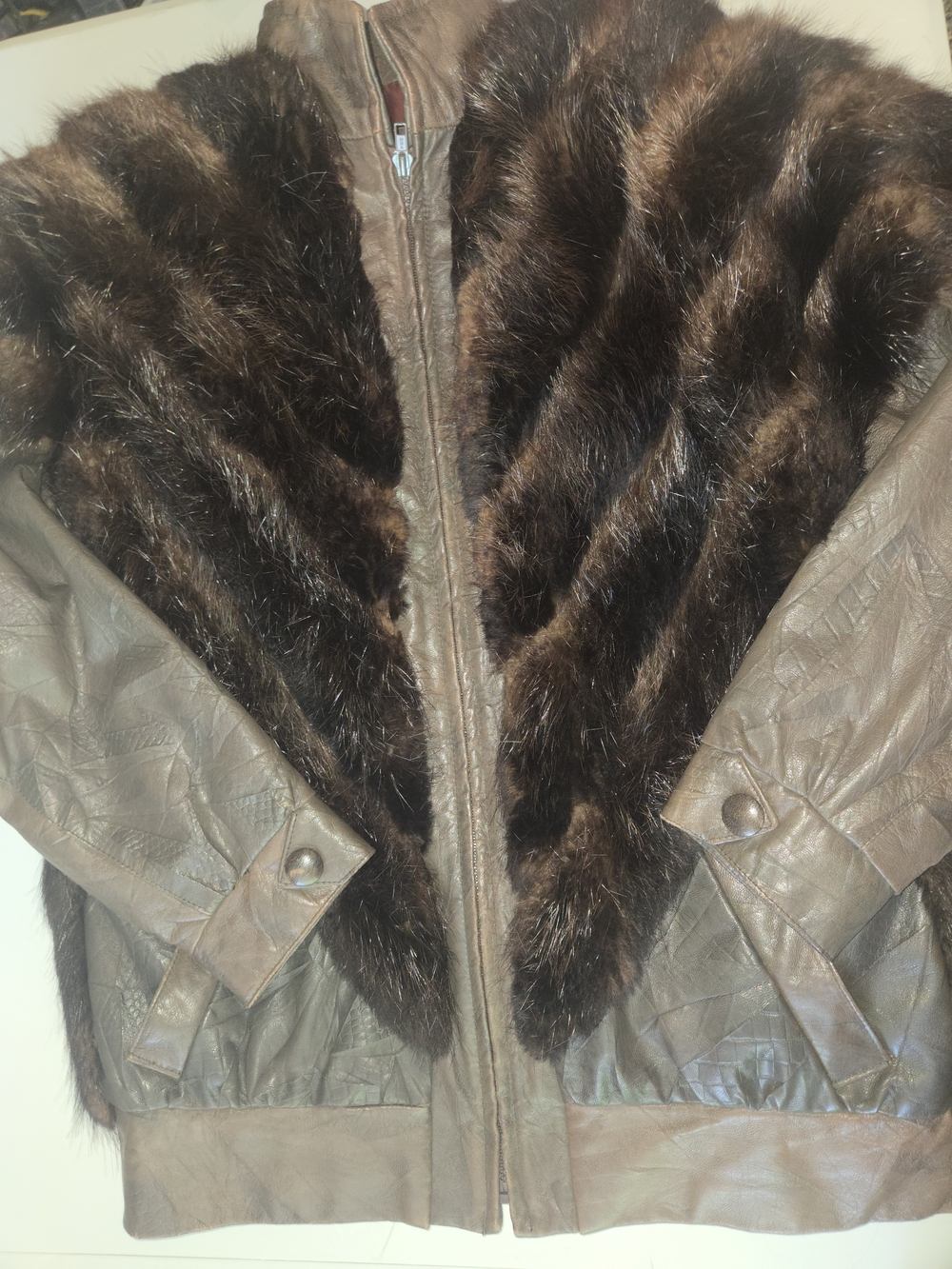 Women's Brown Leather Jacket with Faux Fur Trim